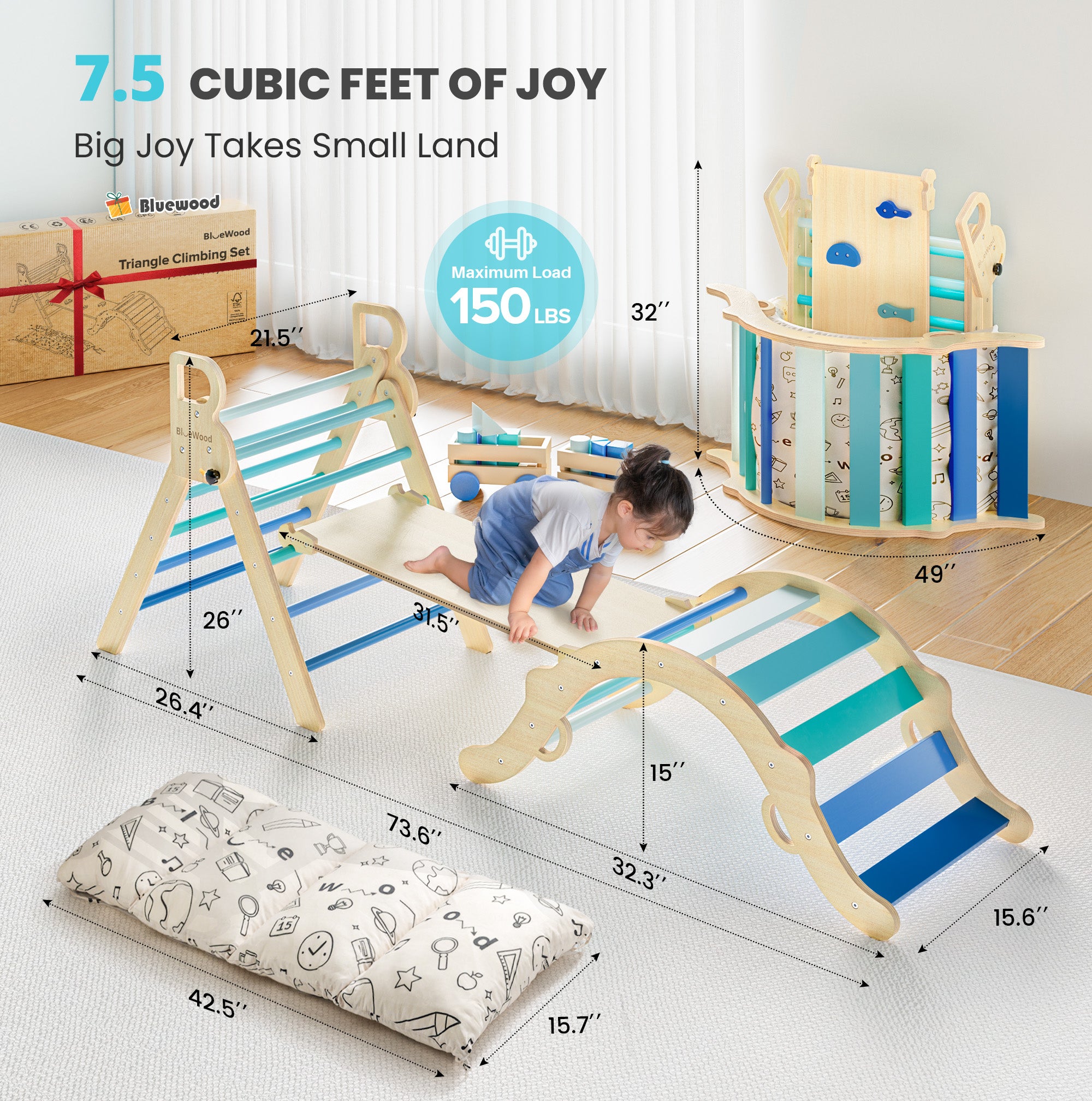 Totsicle- Juego triangular Pikler BlueWood® con cojín *Azul degradado